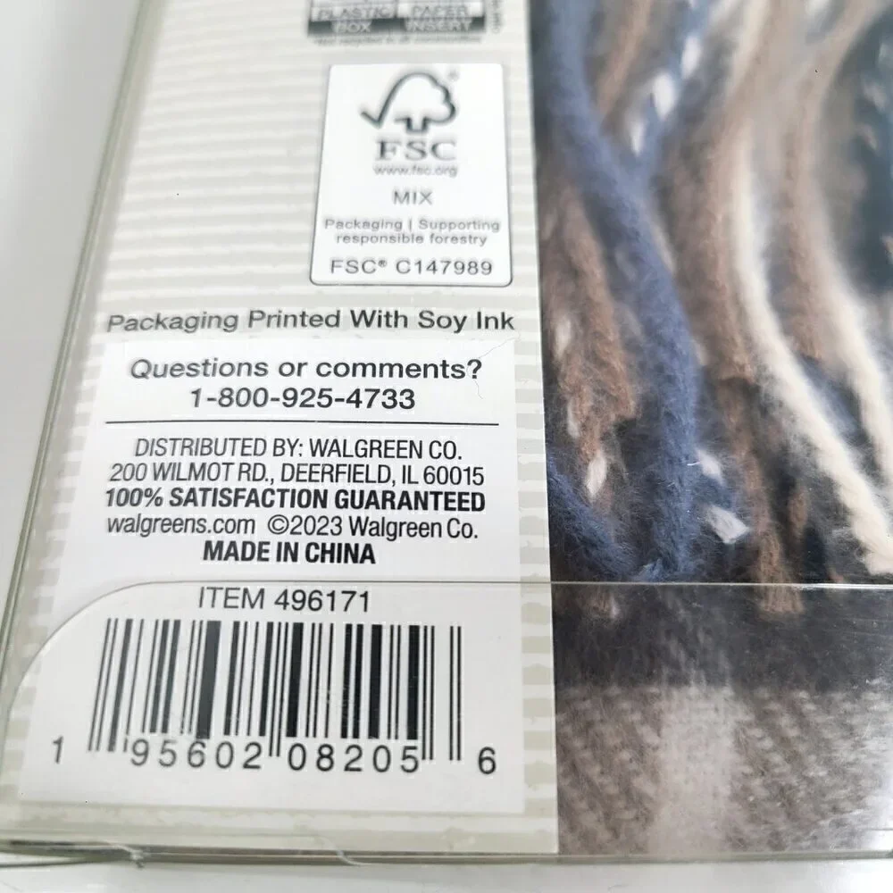 NWT Modern Expressions Grey Blue Men's Fringe Rectangular Scarf
